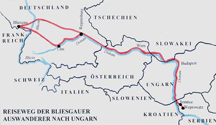Der wahrscheinliche Reiseweg der Gebrüder Scherer