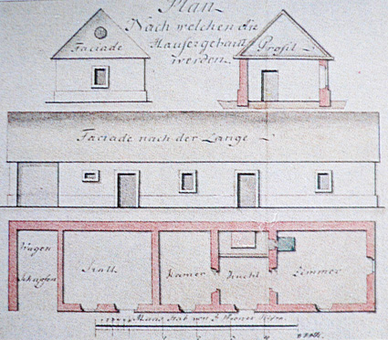 Planzeichnung eines Kolonistenhauses