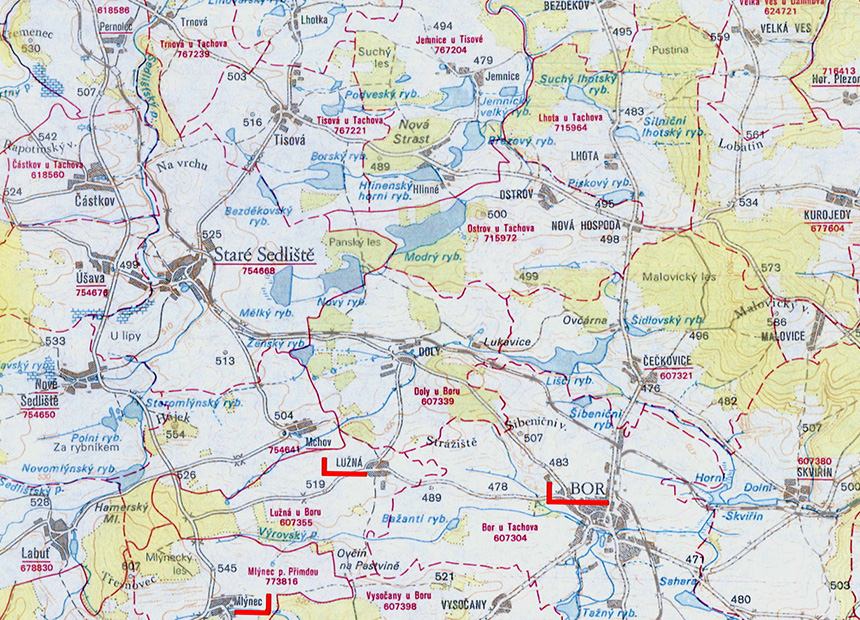 Ausschnitt aus der Landkarte des Česky úřad geodeticky a kartograficky, Blatt 11-43 Bor